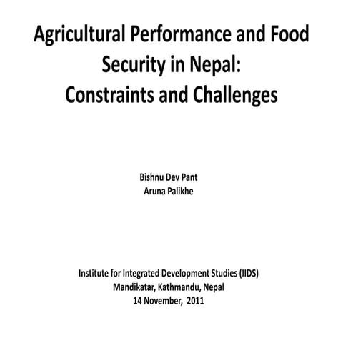 Agricultural Performance and Food Security in Nepal: Constraints and Challenges