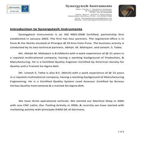 Synergytech Instruments Profile | PDF