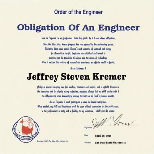 Order of the Engineer Certificate