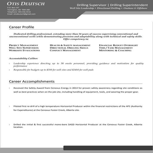J.B. Thompson Drilling Supervisor Resume' | DOCX
