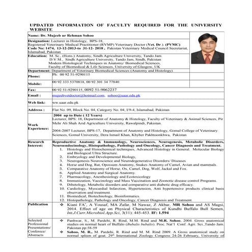 INFORMATION OF FACULTY  REQUIRED FOR THE UNIVERSITYN WEB SITE