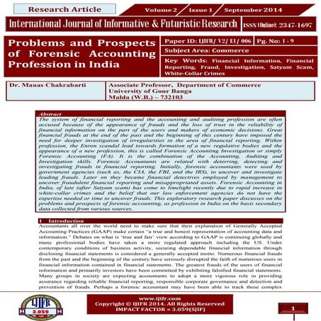 Problem & Prospects of Forensic Accounting in India