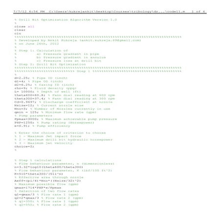 Drill bit optimization code