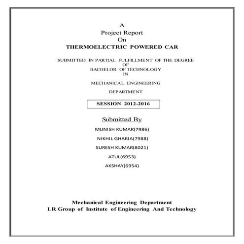 THERMOELECTRCI POWERED CAR REPORT