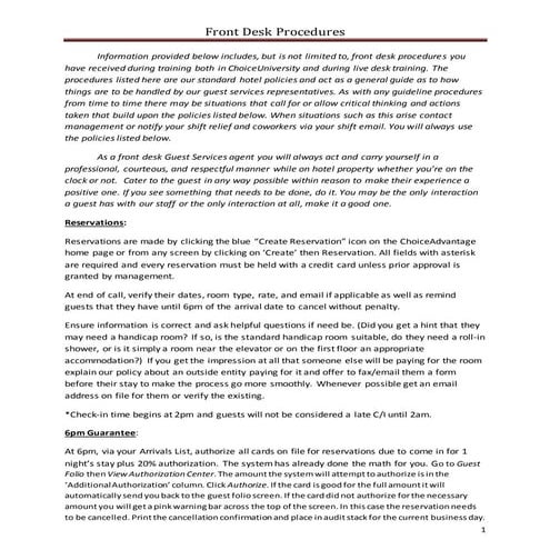 Front Desk Procedures