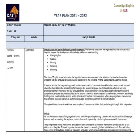 ANNUAL lesoon  Plan for firts grade and second grade