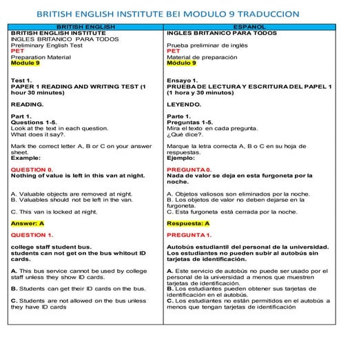 Bei centro tecnologico de cucuta modulo 9 traduccion. PET Material de prepara...