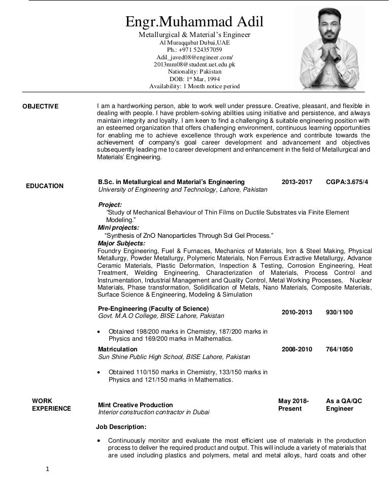 1 adil javed metallurgical and materials engineering resume