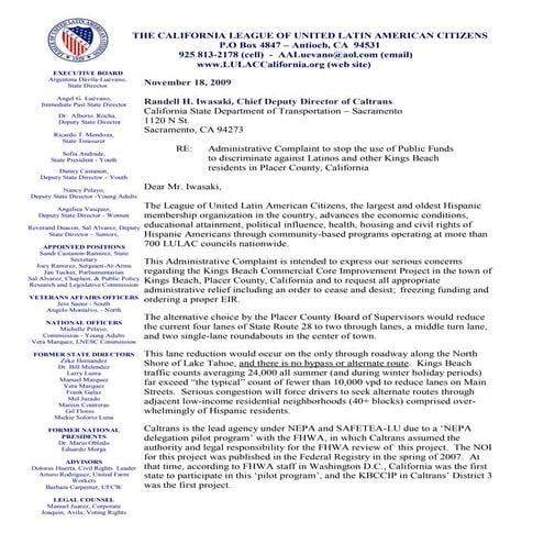 CalTrans Administrative Complaint - Tahoe LULAC - Kings Beach