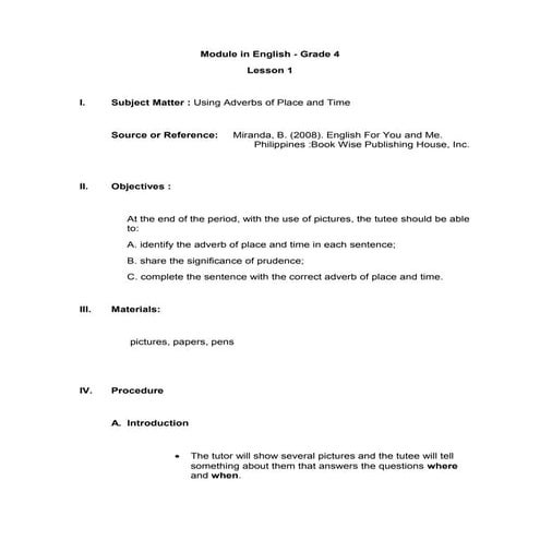 1 adverb of place and time