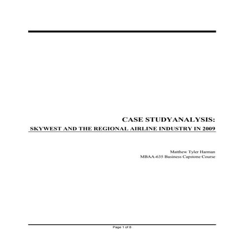 Skywest and the Regional Airline Industry in 2009
