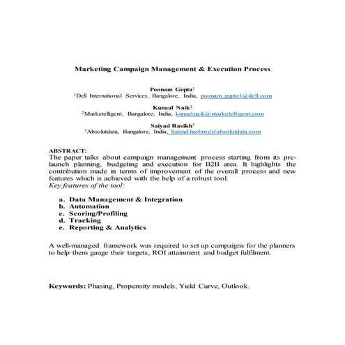 Marketing Campaign Management & Execution Process Final Submission