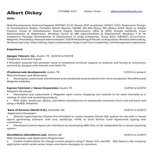 Albert Dickey's Resume