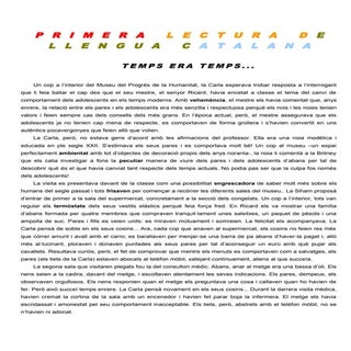 1a lectura de llengua catalana