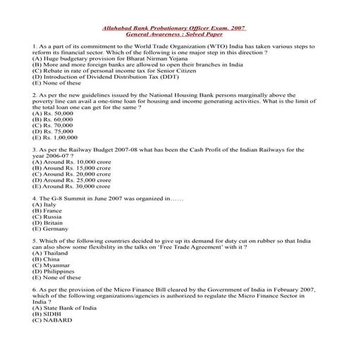 1 allahabad bank-probationary-officer-exam-general-awareness-solved-paper-2007
