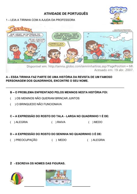 1º ano atividade com quadrinhos