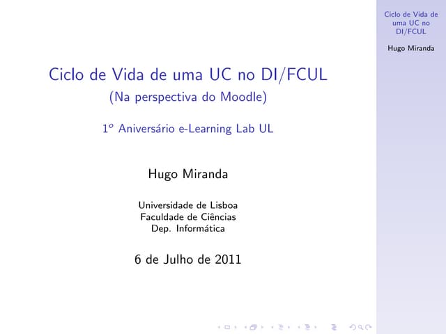 Ciclo de Vida de uma UC no DI/FCUL - e-Learning na Universidade de Lisboa