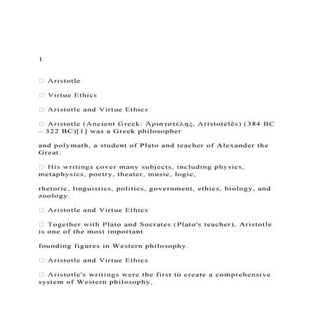 1 Aristotle Virtue Ethics Aristotle and .docx