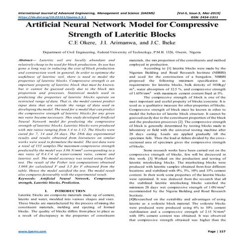 Artificial Neural Network Model for Compressive Strength of Lateritic Blocks
