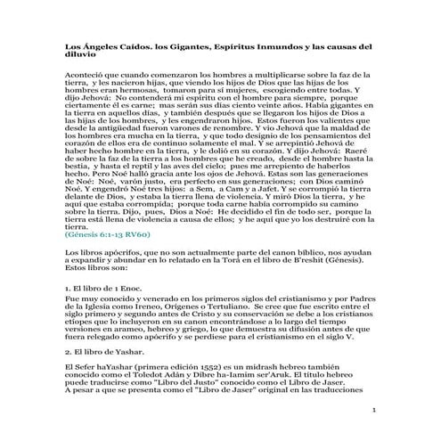 Los Ángeles Caídos. los Gigantes, Espíritus Inmundos y las causas del diluvio