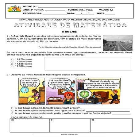 1º atividade avaliativa matemática 8,00 iii unid.