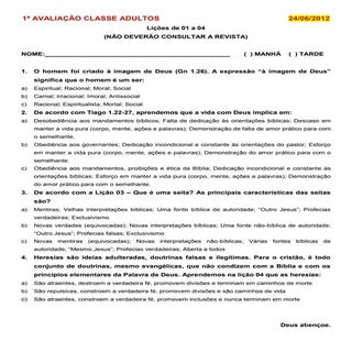 1ª avaliação classe adultos