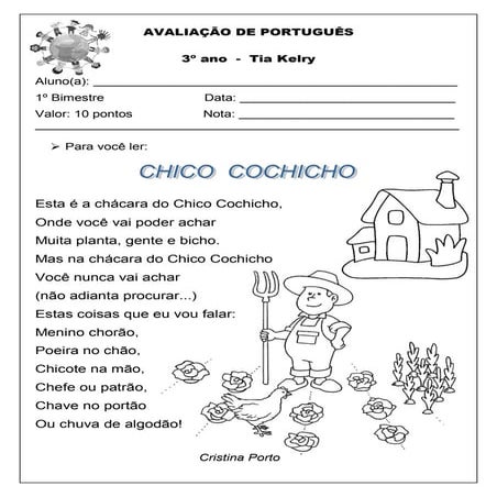 Avaliação de Português 3º ano 1º bim 