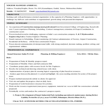 C.V. YOGESH ANBHULE ( PLANNING )