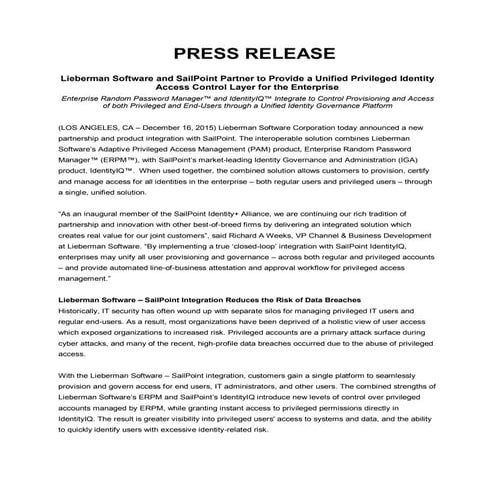 PR Lieberman Sailpoint Partnership_SailPoint FINAL