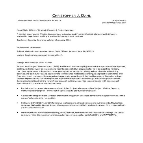 Military Career Resume