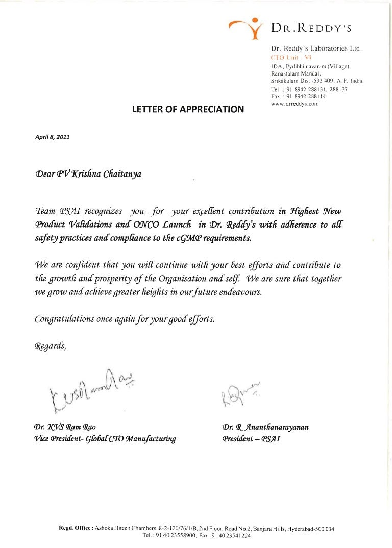 Letter of appreciation
