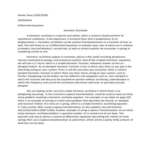 Harmonic Oscillator Paper
