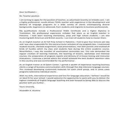 Teaching Cover letter