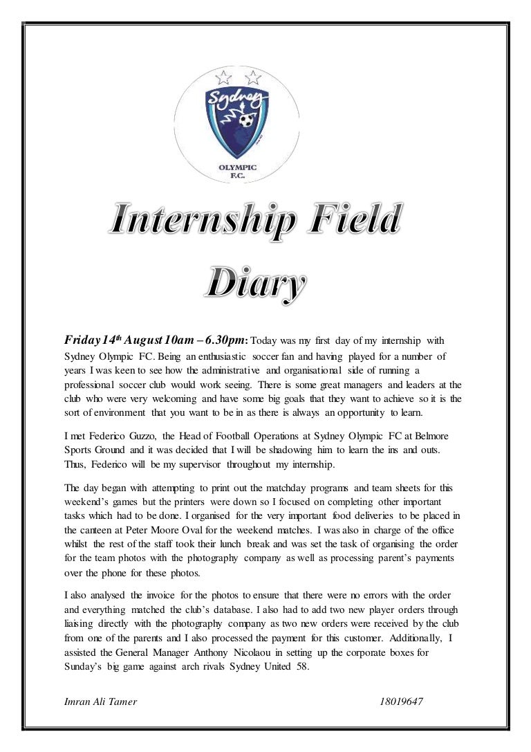 Internship Field Diary