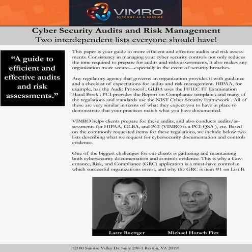 Cyber Security Audits and Risk Management 20160119