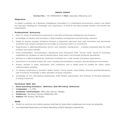 ABHAY SINGH BI CONSULTANT CV