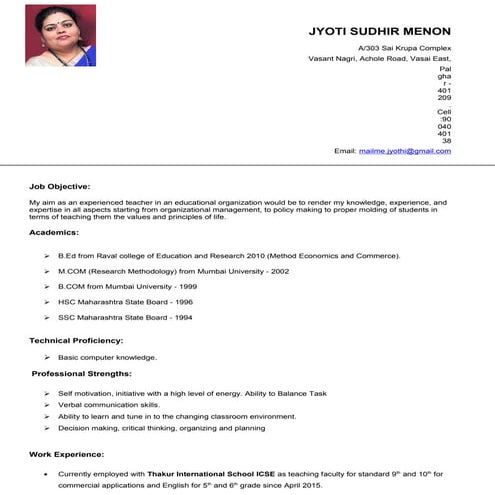 Resume Jyoti Menon