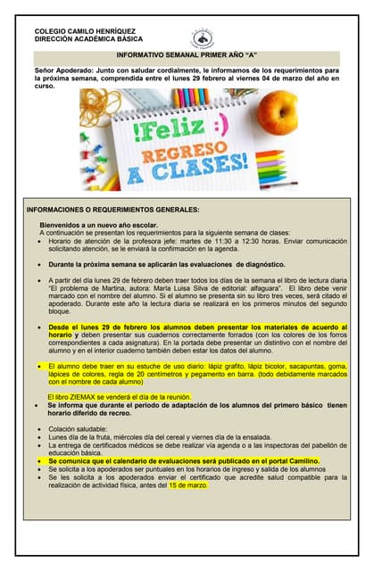1º basico a semana del 29  febrero al 04 marzo