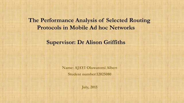 The Performance Analysis of Selected Routing Protocols for Mobile Ad hoc Netw...