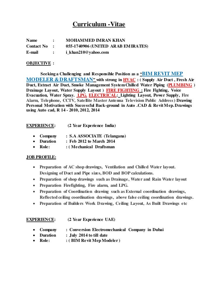 cv bim revit mep modeler draftsman