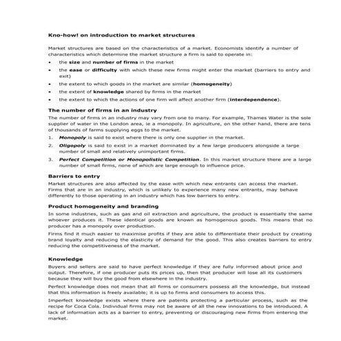 1b kno how on mkt structure