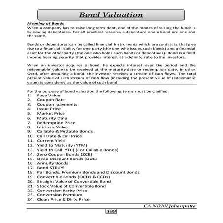 Bond Valuation Basics - CA Final SFM 