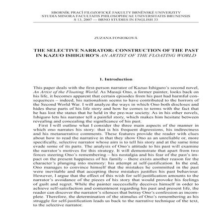 The Selective Narrator " construction of the past in "  Kazuo Ishiguro's An A...