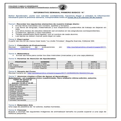 1º básico a semana 20 al 24 de marzo