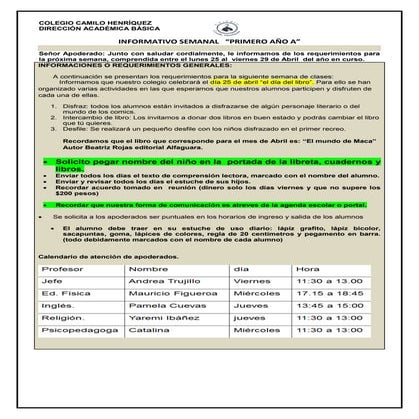 1º básico a semana del 25 abril y 29 de abril