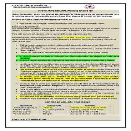 1° básico b  semana 25 al 29  de abril