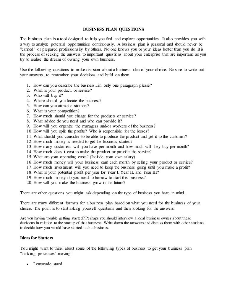 1 business plan questions 2 questions to ask a business owner