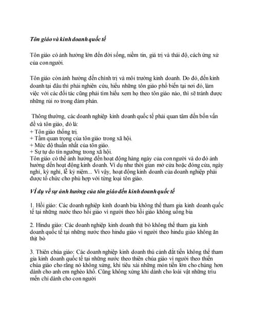 kinh doanh quốc tế và tôn giáo