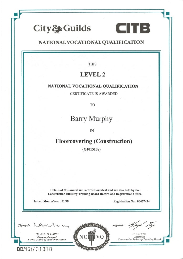 NVQ Level 2 Qualification Certificate NVQ Level 2 Qualification Certificate