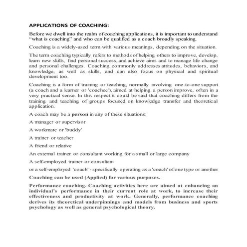 APPLICATIONS OF COACHING